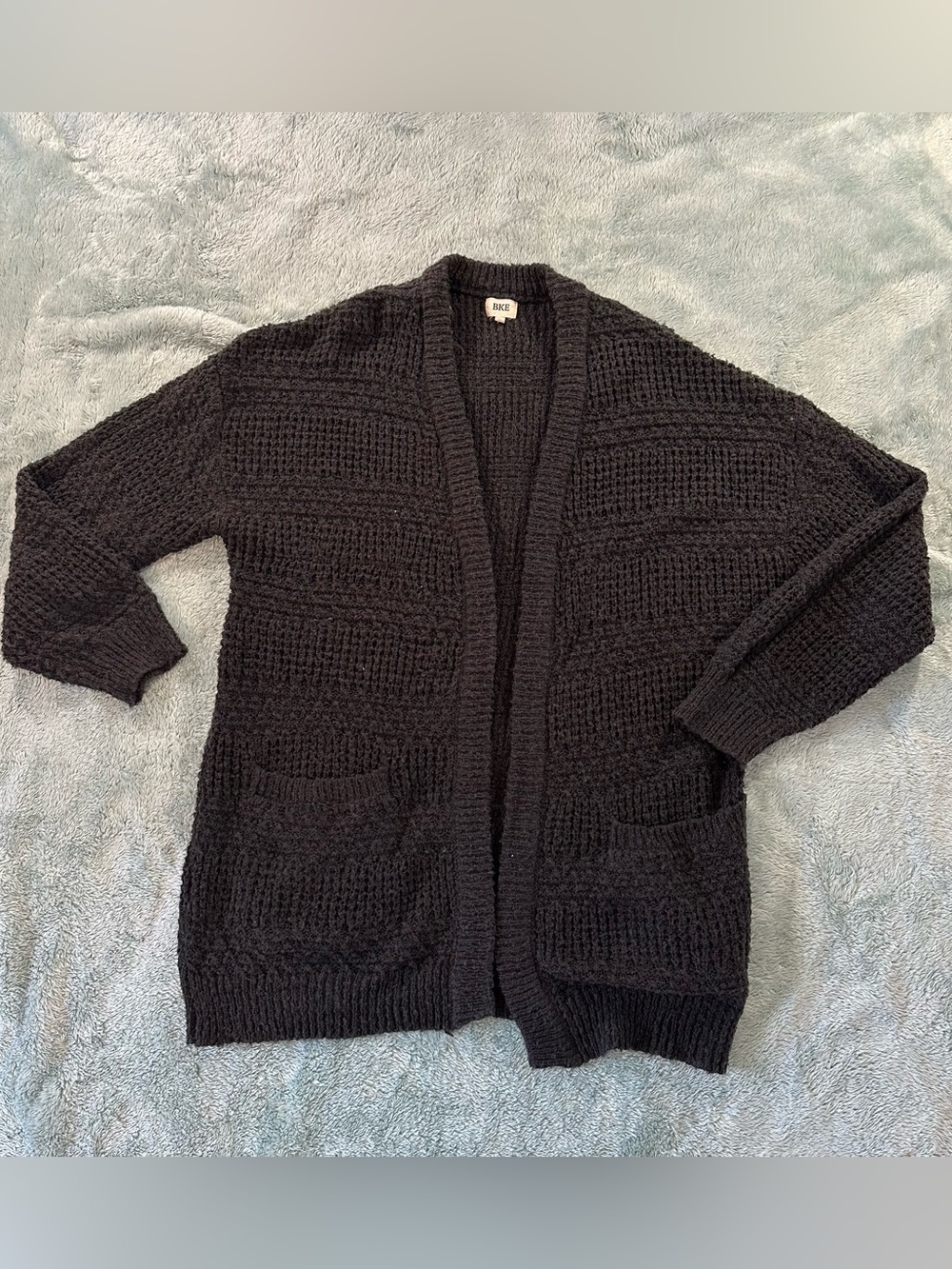 BKE Black Open-Front Chunky Knit Cardigan